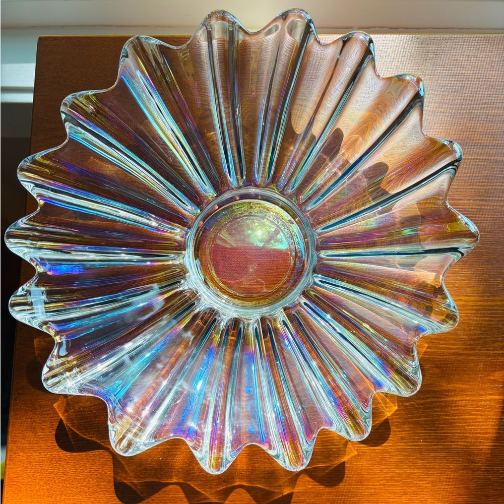 Federal Glass Celestial Iridescent Bowl 9.5” Starburst /Carnival Glass
